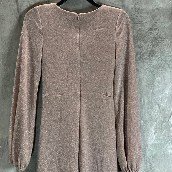 AQUA FORMAL Women's Blush Twist-Front Metallic V-Neck Long-Sleeve Gown SZ 2 - Picture 5 of 13